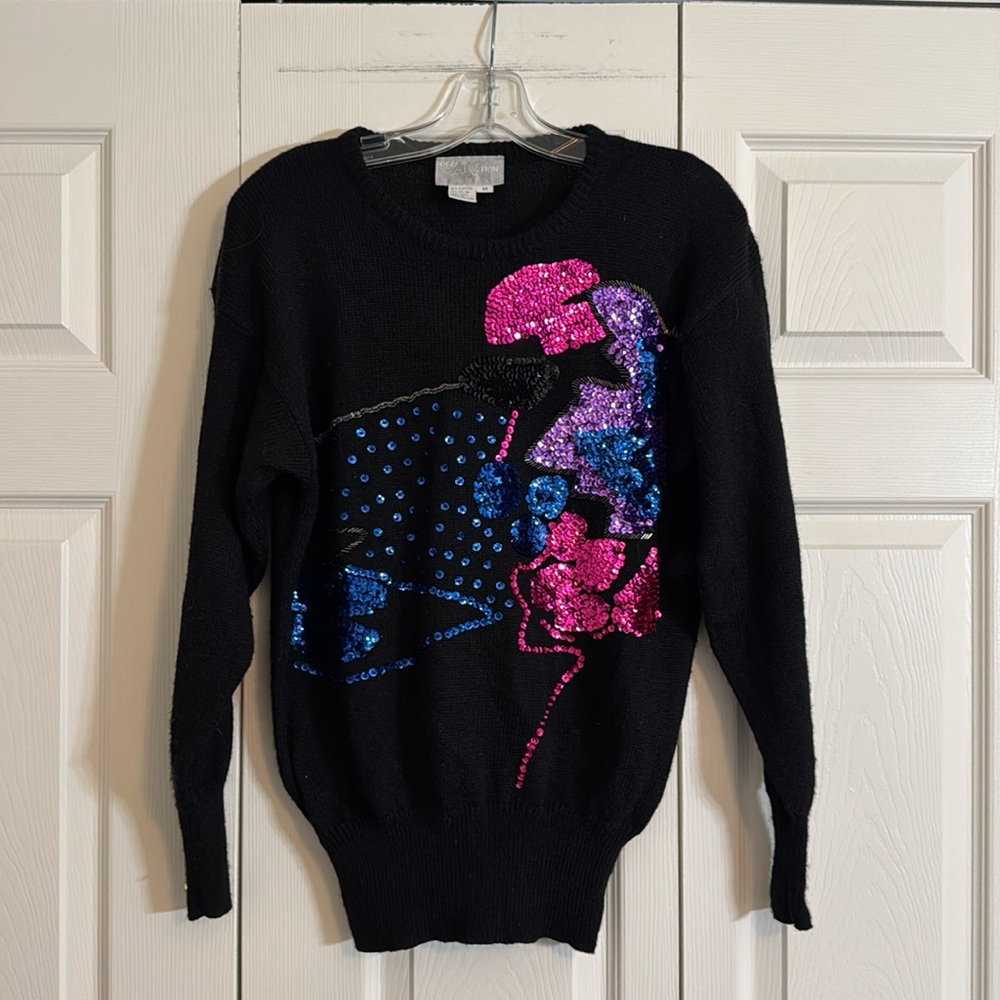 Vintage 90s Sequin Sweater Regency Collection Women’s M Black  G1